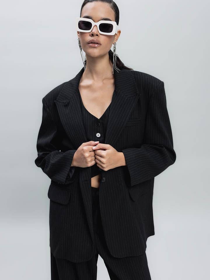 19306 - Classic Black Blazer with Single Button for wholesale by BSL