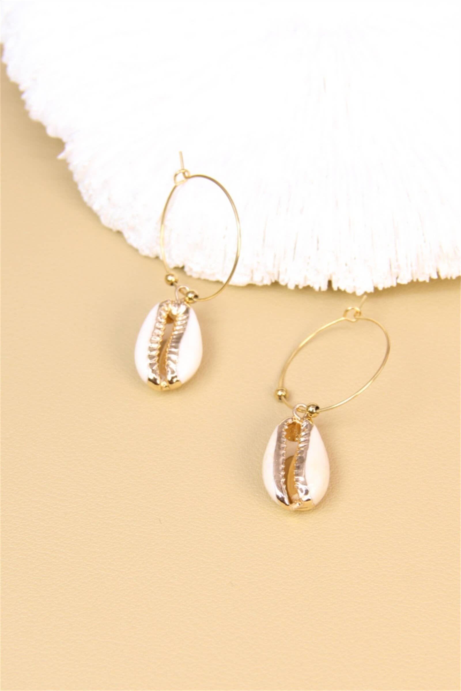 BELLISSIMA BIJOUX - Wholesale Dangle Earrings - Golden Cowrie Creoles – Elegance with a Summer Scent