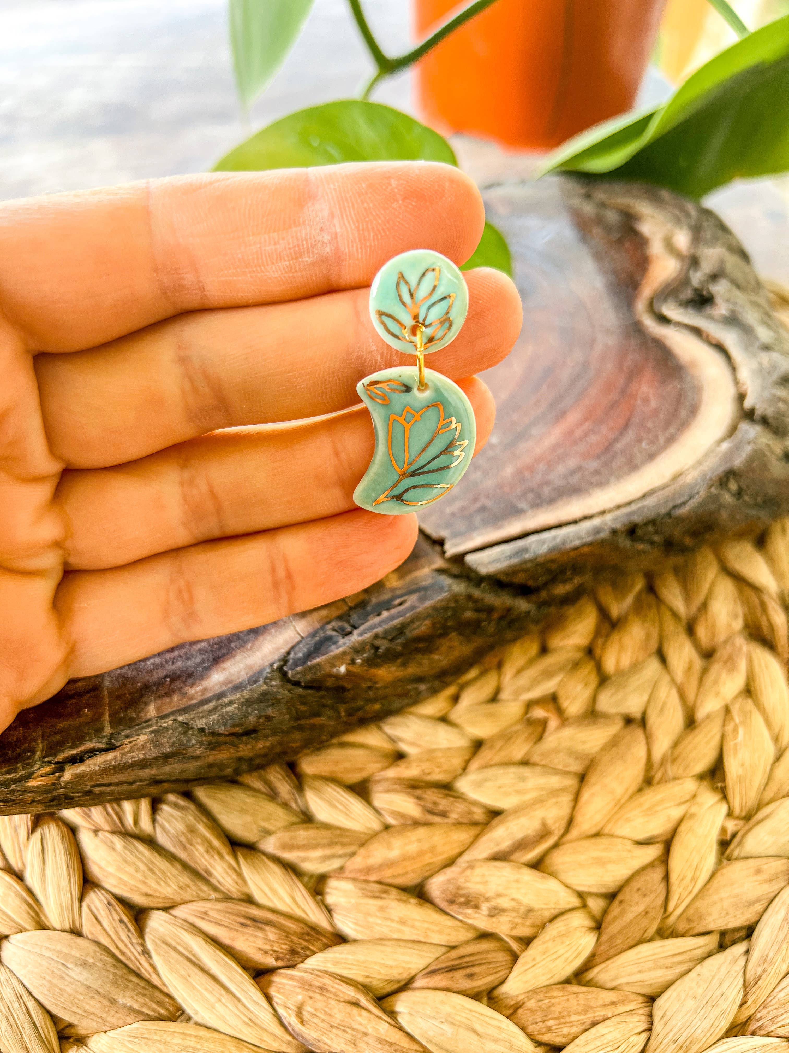 Wolf and Clay Pty Ltd - Wholesale Dangle Earrings - Floral Moon - Porcelain Earrings1