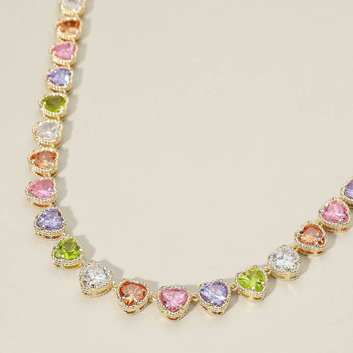 14K guldbelagt CZ hjerte sten klynge kæde toggle halskæde for engroshandel hos Sensibling Corp.