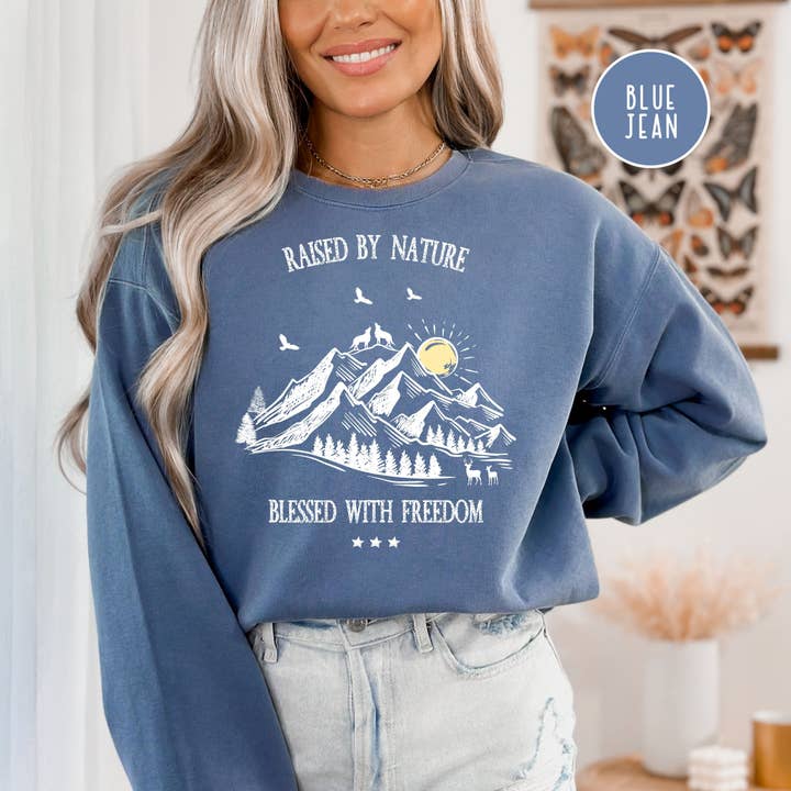 Raised By Nature Blessed with Freedom Comfort Colors® Sweatshirt for wholesale by CindyL Boutique