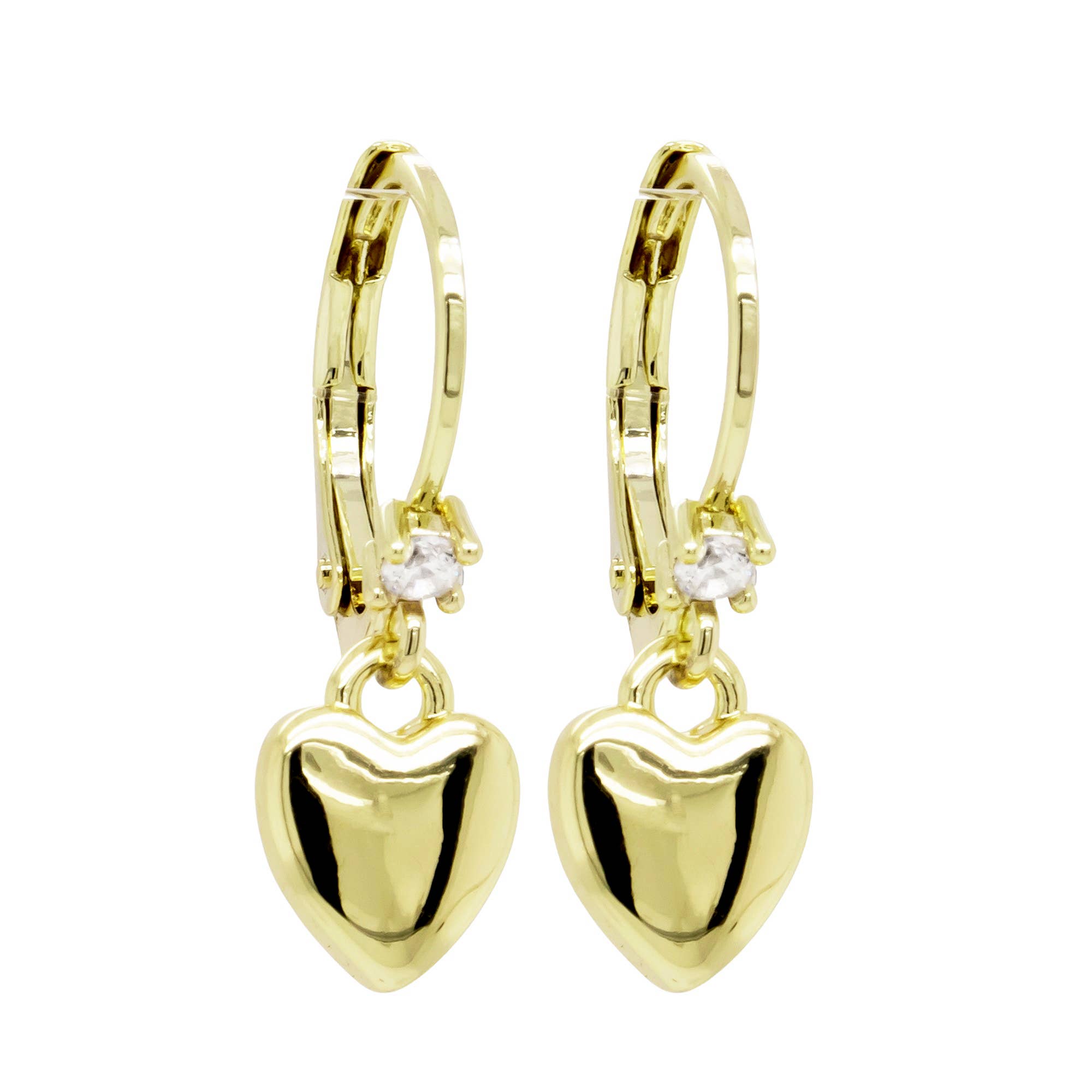 Dlux Jewels - Vente Boucles d'oreilles pendantes - Boucles d'oreilles à levier en forme de cœur en acier chirurgical plaqué or et zircone cubique