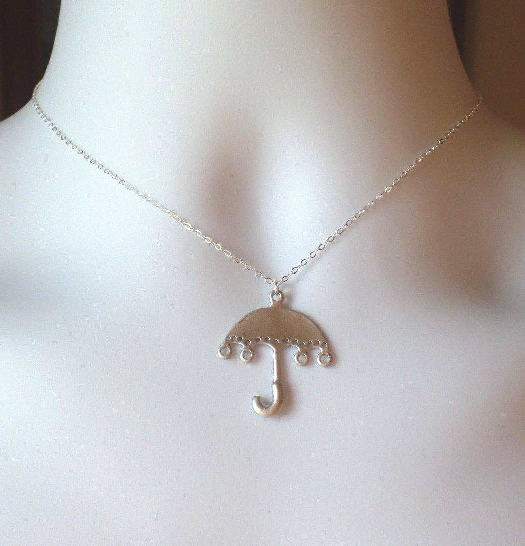 The Wandering Dandelion – wholesale  – Last One Available - Umbrella Necklace - Sterling Silver Umbrella Necklace - Rainy Day Jewelry - Christmas Gift4