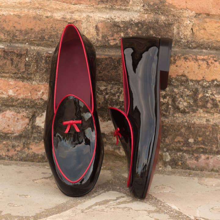 Chinelo Belga Marcello Italiano em Pele Envernizada em Preto por atacado de DapperFam