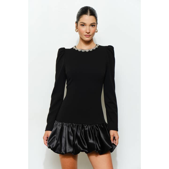 INA - Wholesale Dress - Women's - Jewel-Embellished Puff-Sleeve Bubble Mini Dress