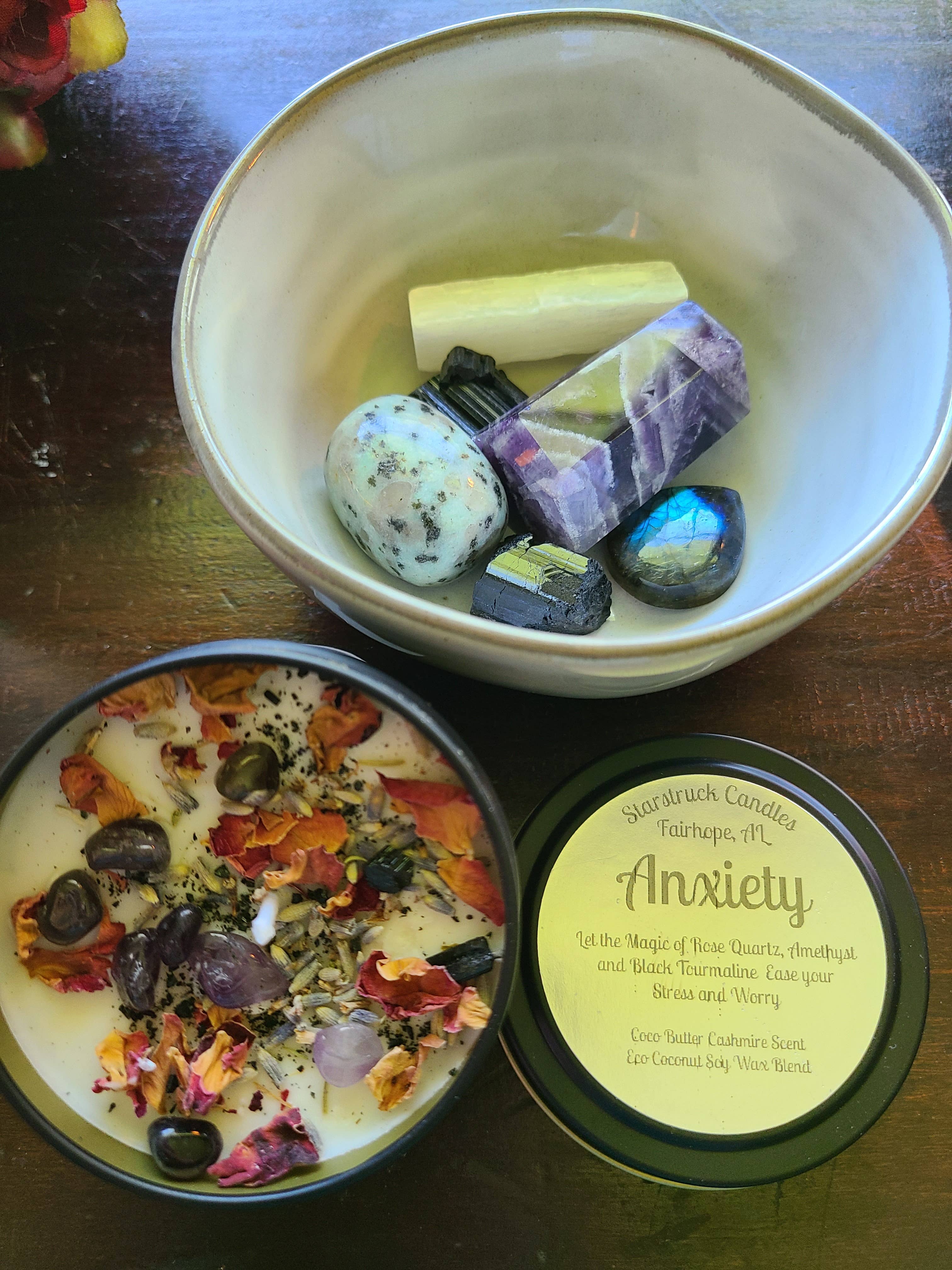 Starstruck Candles - Wholesale Jar/Filled Candle - Anxiety Crystal Intention Candle0