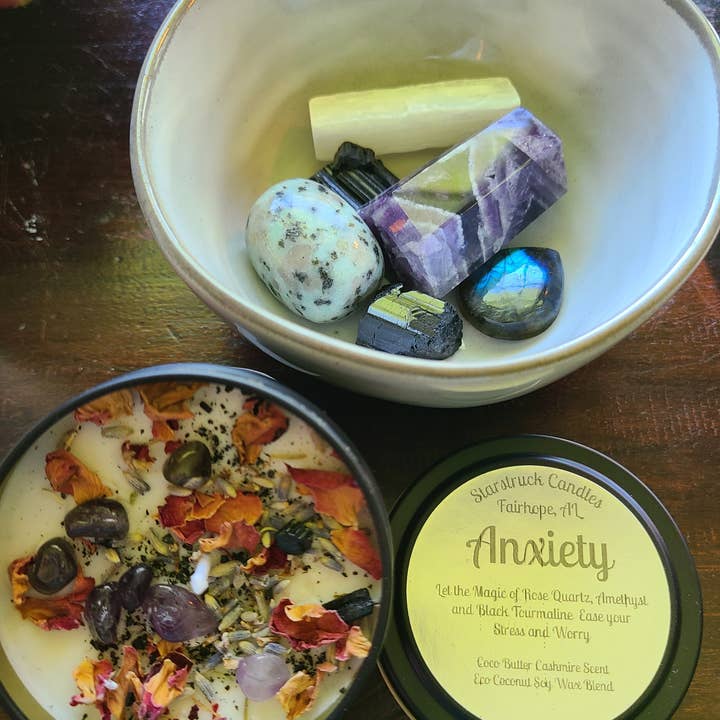 Starstruck Candles - Wholesale Jar/Filled Candle - Anxiety Crystal Intention Candle