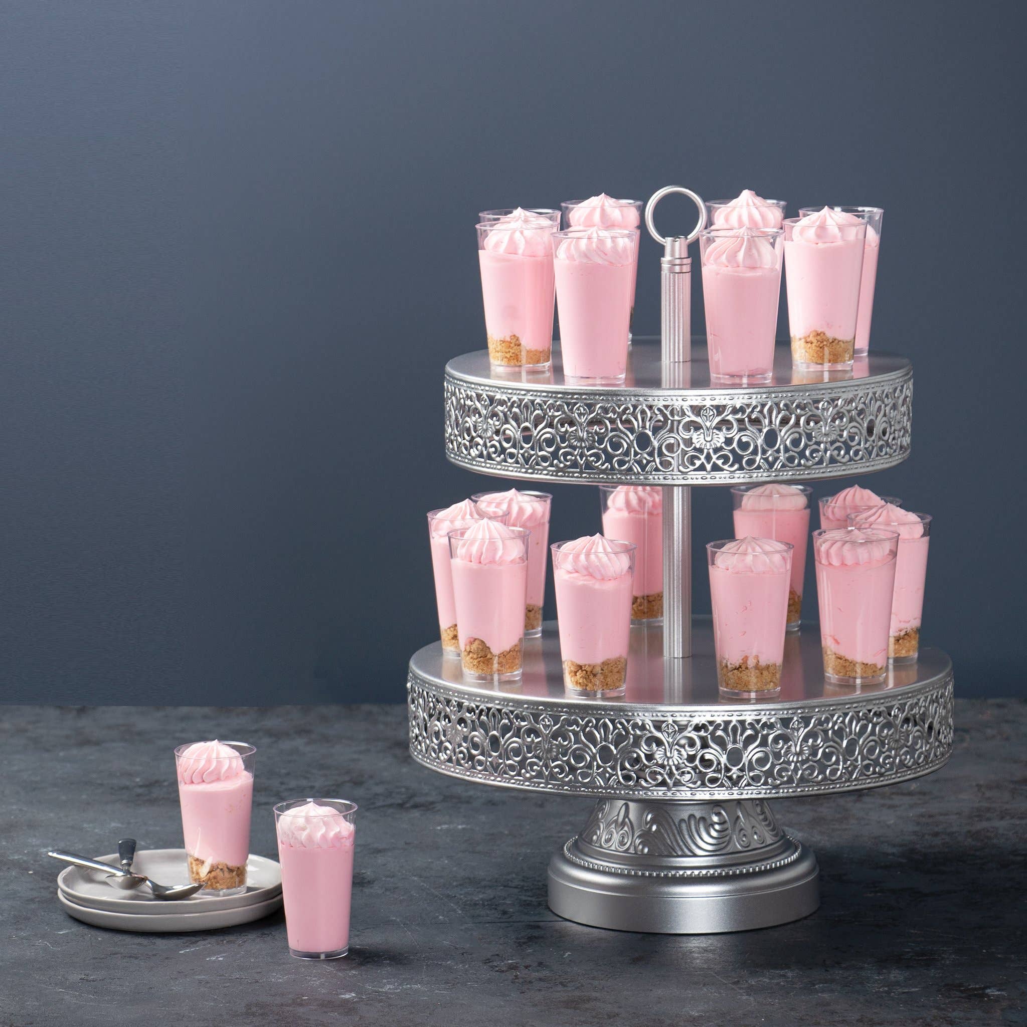 Amalfi Decor - Wholesale Cake Stand - 2-Tier Reversible Dessert Cupcake Stand - Silver4