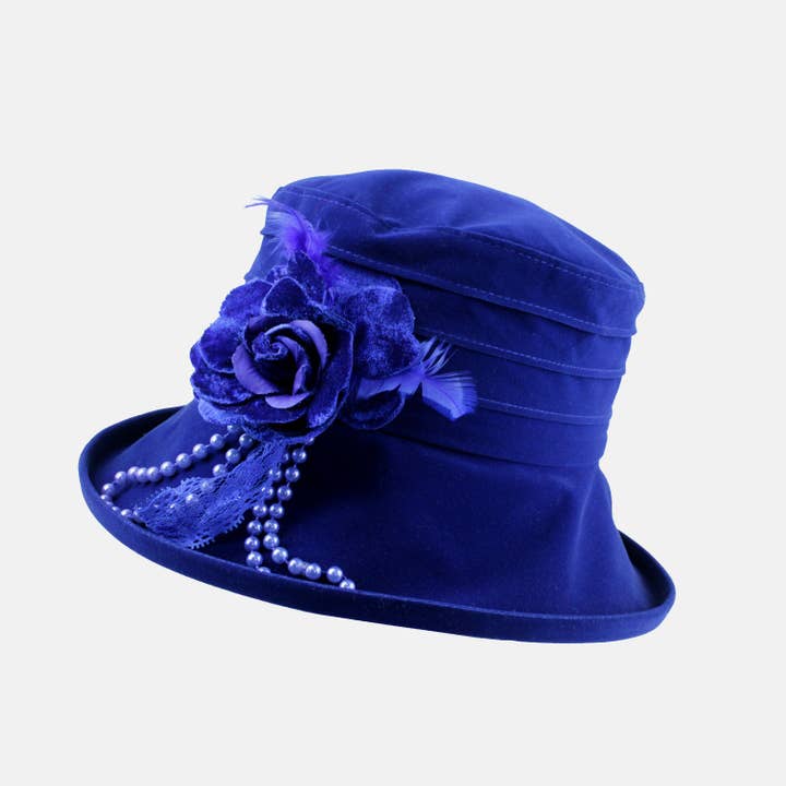 Proppa Toppa Hats - Wholesale Cloche Hat - Women's - Water Resistant Velour Hat with Flower Decoration