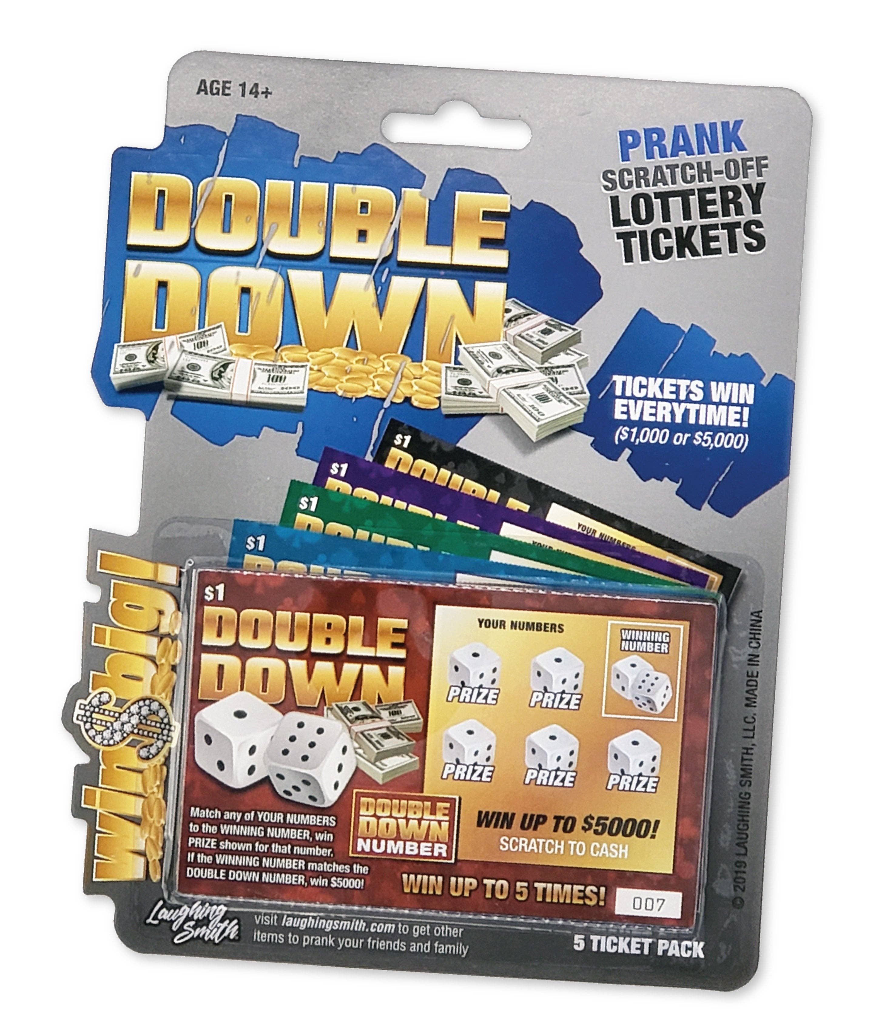Smith Brands - Wholesale Prank/Gag Gift - DOUBLE DOWN - Casino Night Fake Scratch Off Cards (5 tickets) - Win $1000 or $50000