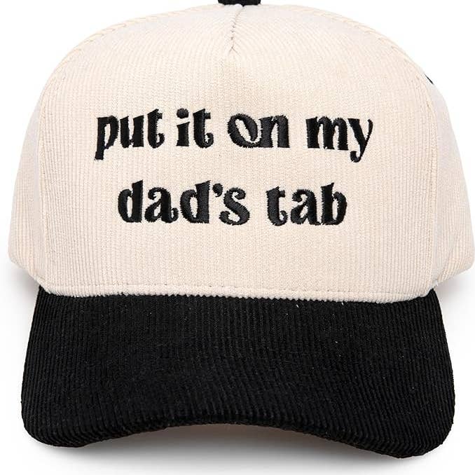 Funky Junque - Venta al por mayor Gorra de béisbol - Unisex - Sombrero de pana bicolor — Put It on My Dad's Tab — negro/beige0