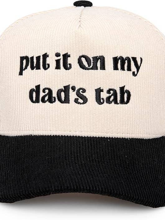Two Tone Corduroy Hat - Put It on My Dad's Tab - Black/Beige for wholesale by Funky Junque