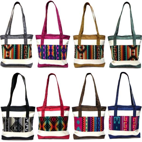 Tribal Striped Ecuadorian Large Suede Purse Tote Bag for wholesale by Pichincha