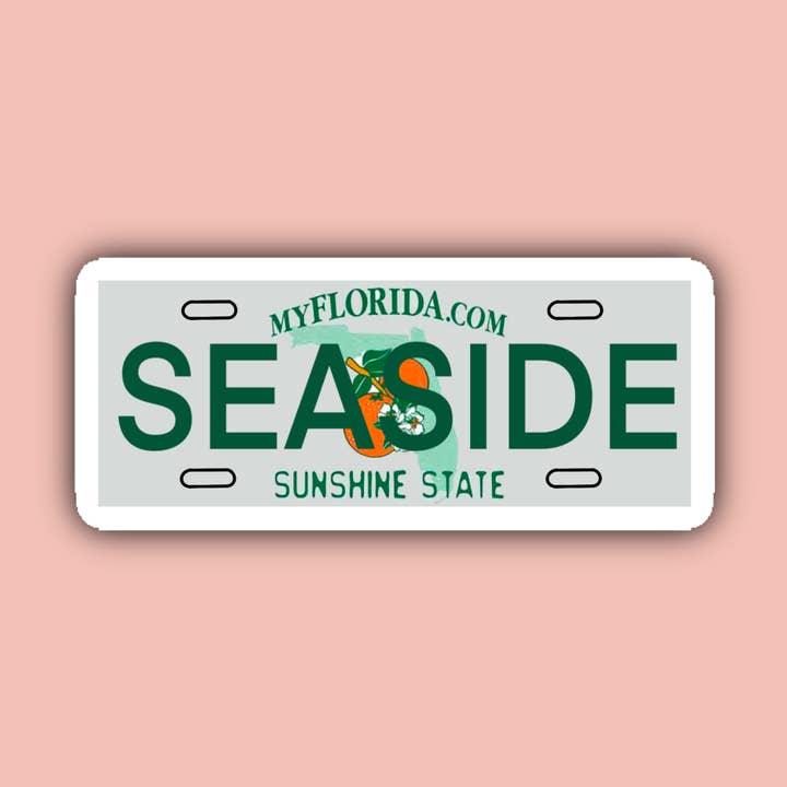 Seaside Florida License Plate - 3" Waterproof Sticker for wholesale by Delmarva Stickers