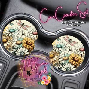 Car Coaster Set - Dragonfly & Daisies for wholesale by FloBama Girls Wholesale