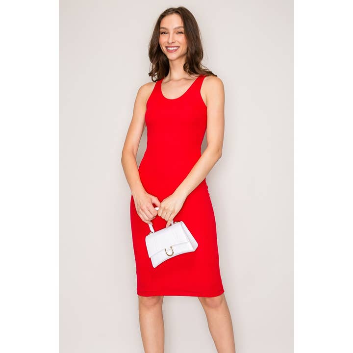 Ärmelloses knielanges Ripp-Midikleid mit Racer Back für den Großhandel von Popular 21