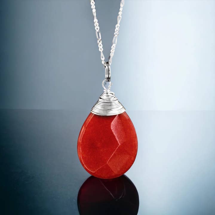 Jade gemstone pendant chain - 925 sterling silver - K925-42 for wholesale by MadamLili