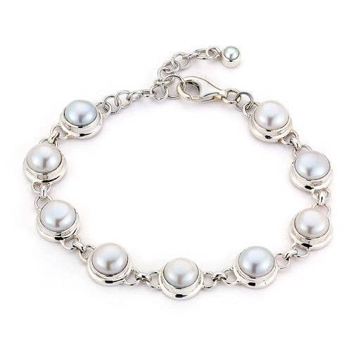 Bracelet à perles d'eau douce rondes SS pour la vente par Eli Pebble