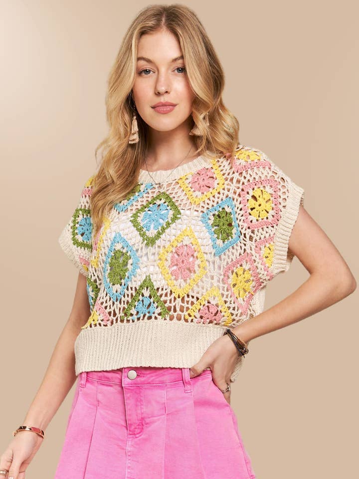 MULTICOLOR CROCHET TOP - CESW3572 for wholesale by ADORA LA