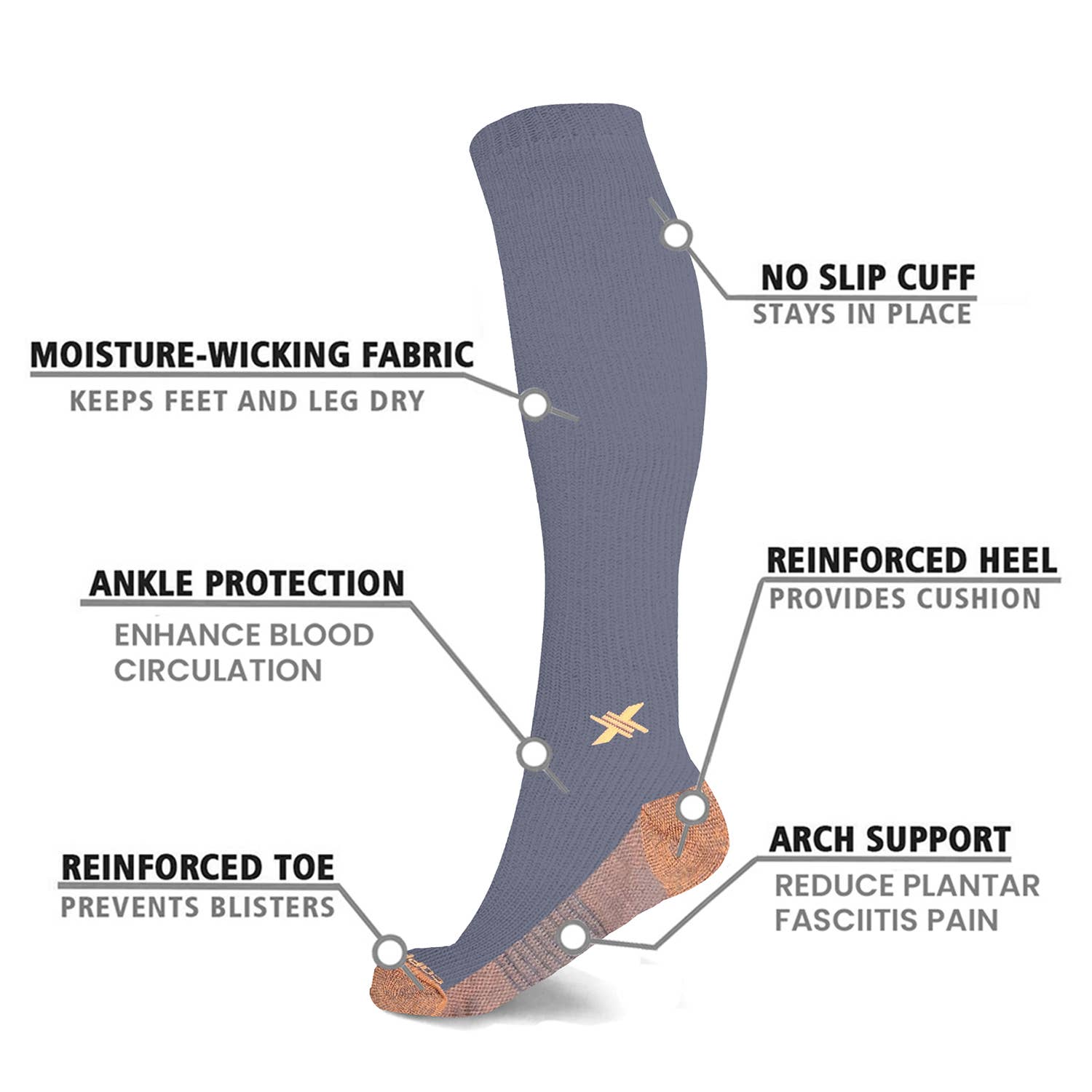 The American Gift Company (TAGCO) - Wholesale Socks - Unisex - Copper Infused High Performance Compression Socks (1-Pair)3