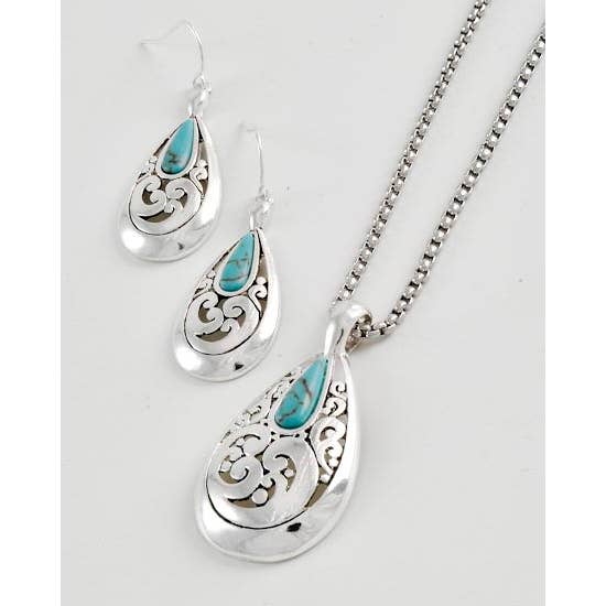 Juego de colgantes en forma de lágrima con filigrana y filigrana de piedra turquesa FR5277 para venta al por mayor de 0011 PREMIERE