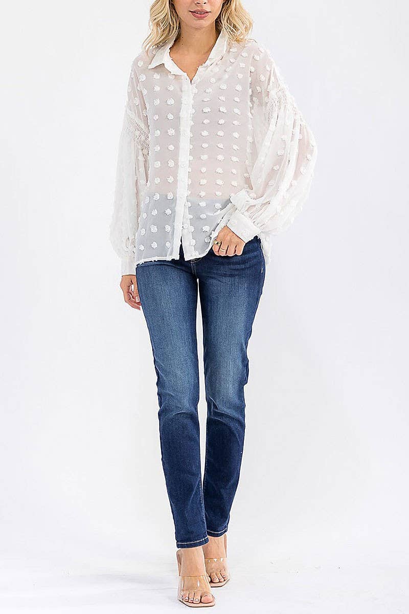 ROUSSEAU - Vente Chemise à col boutonné – femme - CHEMISIER À MANCHES LONGUES AVEC BOUTONS ET DÉTAILS À POIS SUISSES5