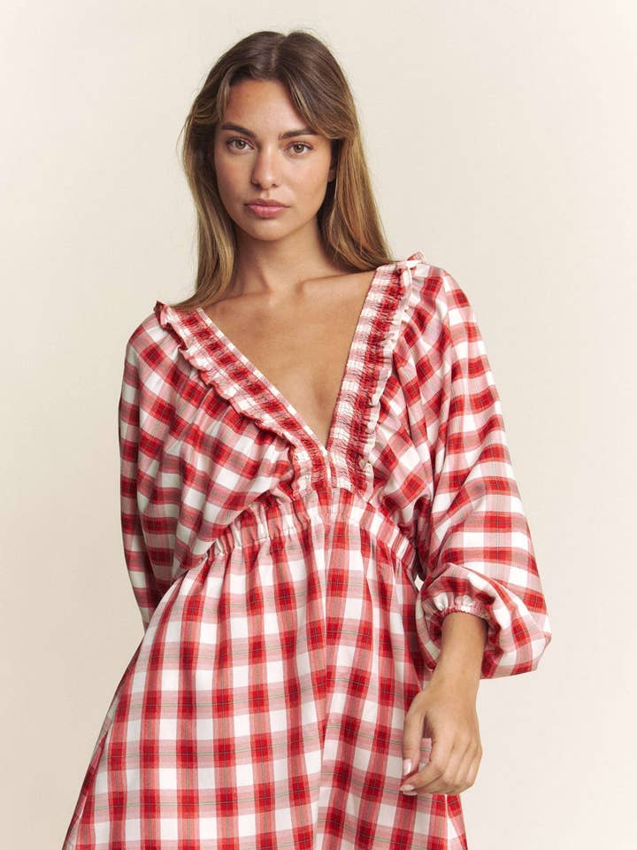 Hers & Mine - Wholesale Romper - Women's - PLAID DEEP V KIMONO SLEEVE ROMPER1