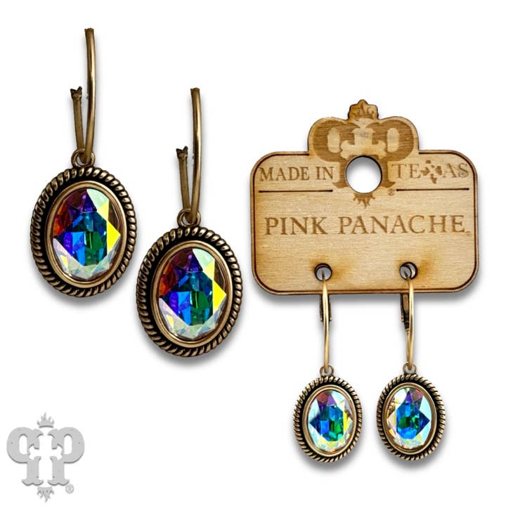 Pink Panache Brands - Wholesale Dangle Earrings - Medium oval crystal drop on small hoop earring