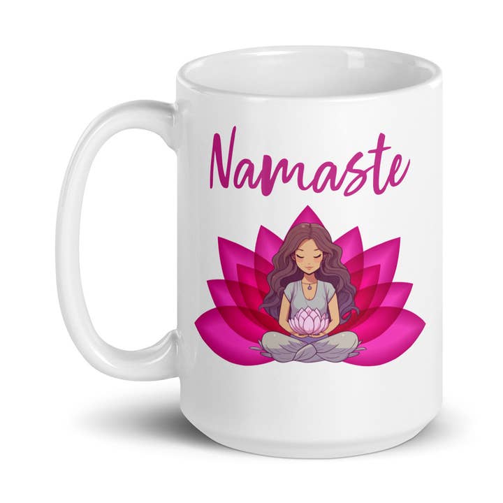 Namaste Meditating Lotus Goddess Coffee Mug 15 oz. for wholesale by Goddess Swag™