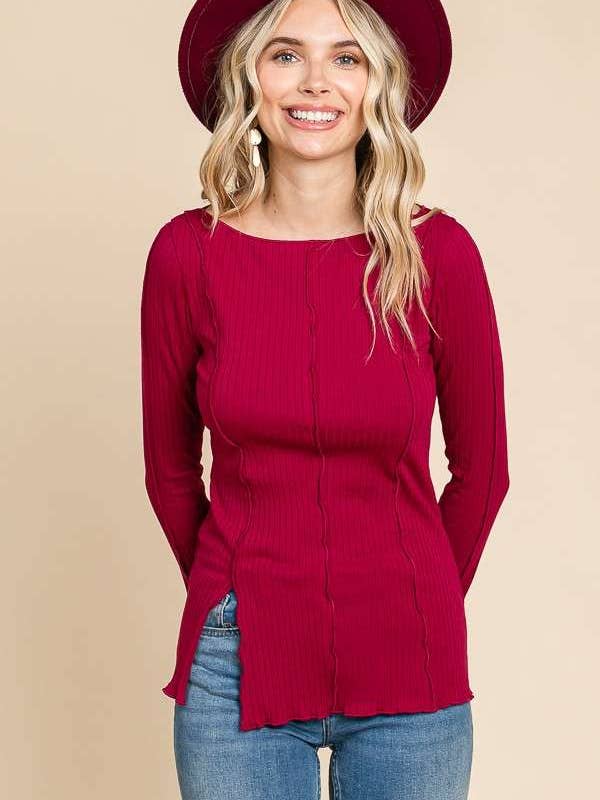 CRT1793L - BOAT NECK BELL SLV ALL OVER MERROW EDGE TOP for wholesale by Culture Code