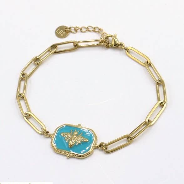 Stålarmband, bee emalj, trombonkedja (0222020) för wholesale av Lilas de Seine