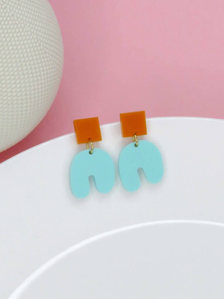 Turkooise Squishy oorbellen met vierkante boog voor wholesale door Niemalsmehrohne