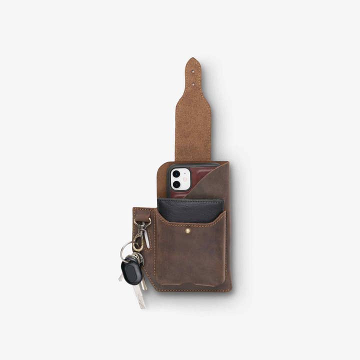 Pegai - Wholesale Phone Wallet - Unisex - leather phone holster- tech cowboy chestnut