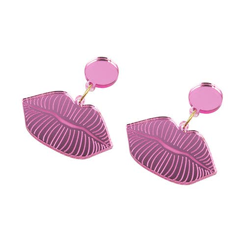 Orecchini Kiss Me in acrilico metallizzato rosa per la vendita all'ingrosso da parte di Rijkje Jewelry