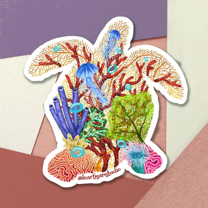 Coral Sea Turtle Sticker for wholesale by Cappy Trails