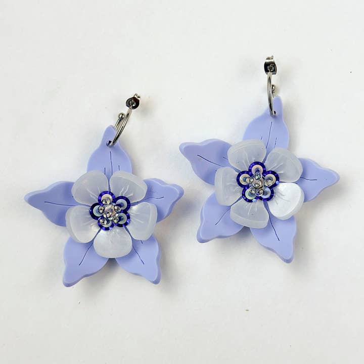 Esoteric London - Wholesale Dangle earrings - Columbine Flower Statement Dangle Earrings - Cornflower Blue3