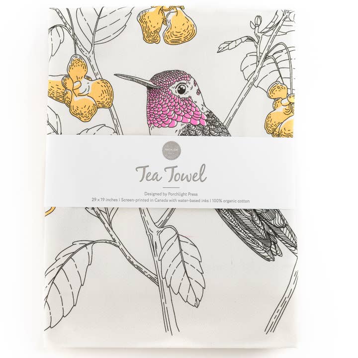 Porchlight Press Letterpress - Wholesale Tea Towel - Anna's Hummingbird Tea Towel - West Coast Birds