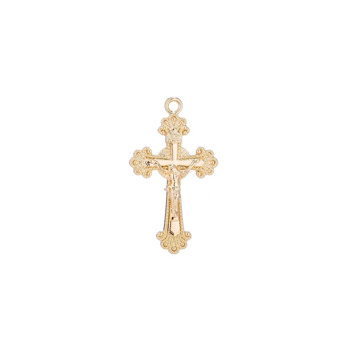 Aim Eternal - Wholesale Individuele bedel/hanger - 18k vergulde sierlijke kruisjeshanger met Jezus Christus motief voor katholieke rozenkransen | Kettinkjes, oorringen en sieraden maken C-0870
