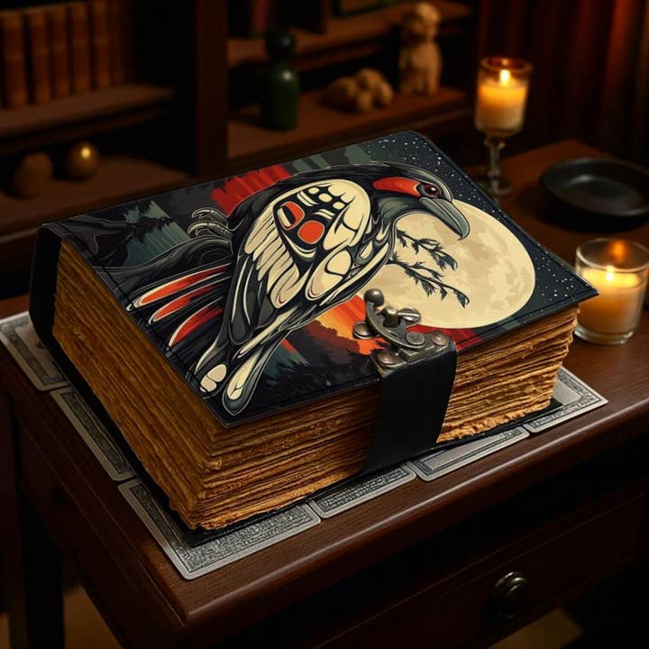 MNM HANDICRAFTS - Wholesale Journal/Diary - Handmade Raven Leather Journal — Moon & Botanical Cover2