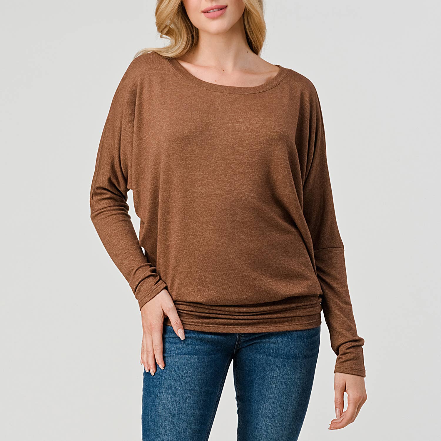 Heimious - Vente Haut en maille – femme - Haut en tricot Hacci à manches longues et col rond à manches Dolman, 27011