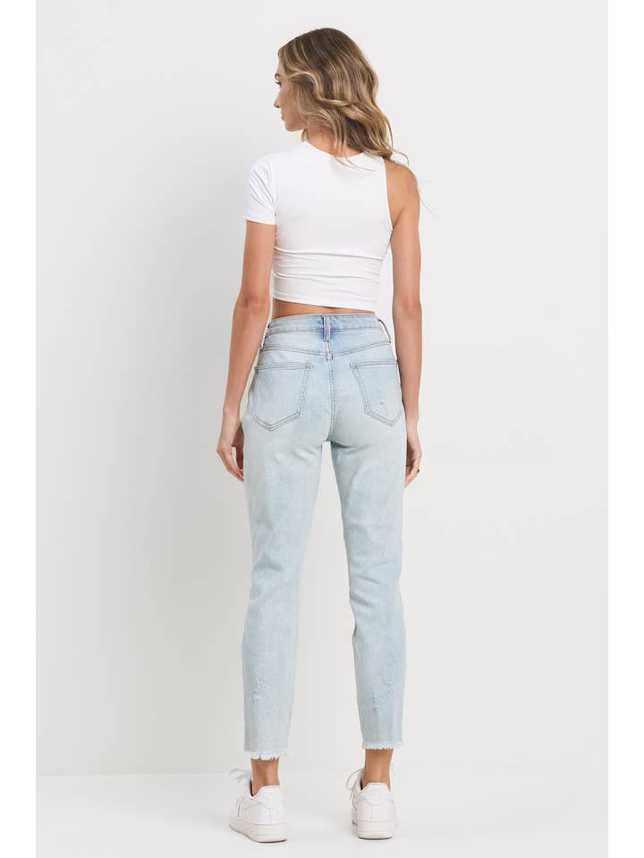 Light Wash Distressed Mom for wholesale on Faire2