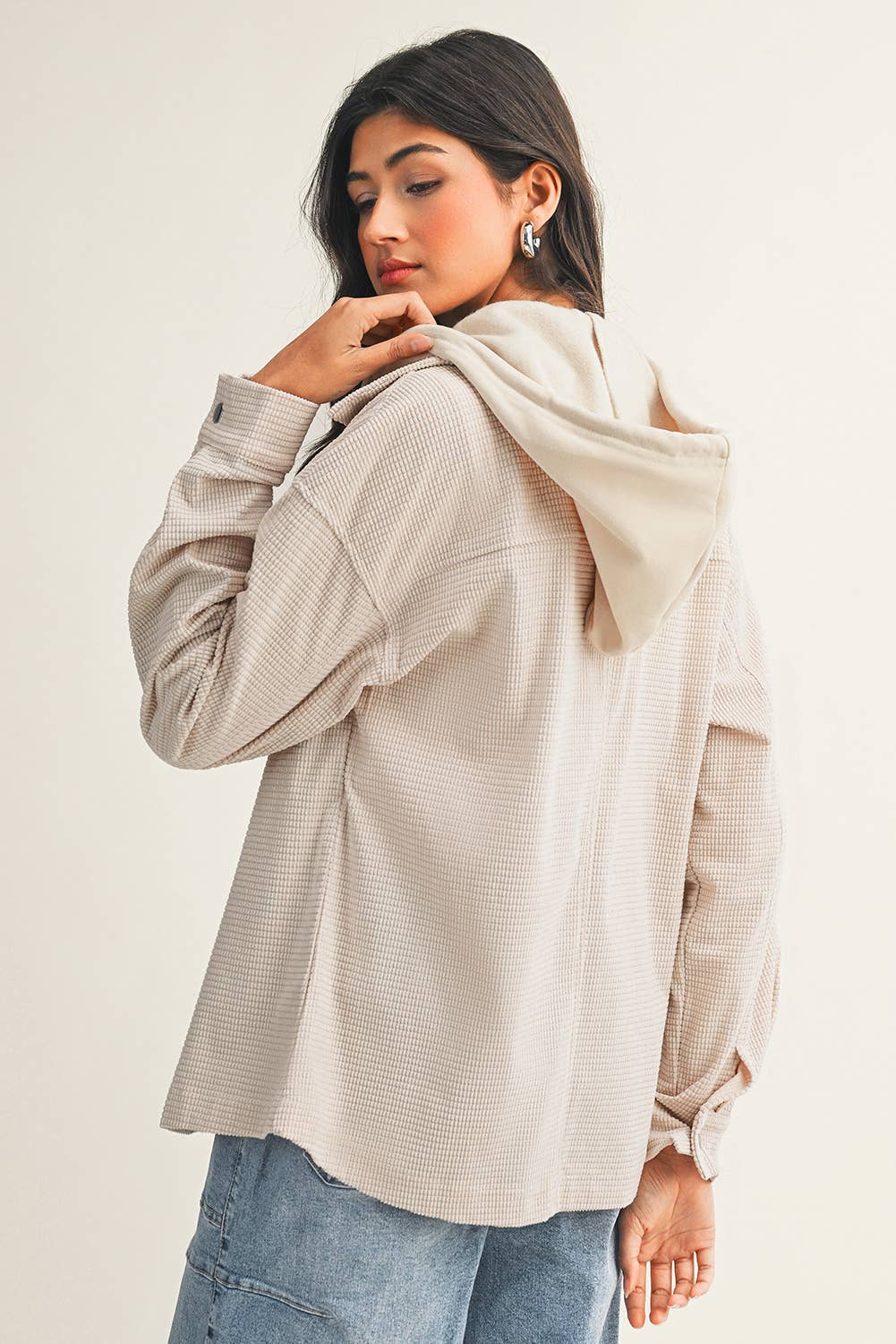 Little Daisy Closet - Wholesale Shirt Jacket/Shacket - Women's -  LDC Solid Textured Patchwork Flap Pocket Shacket2