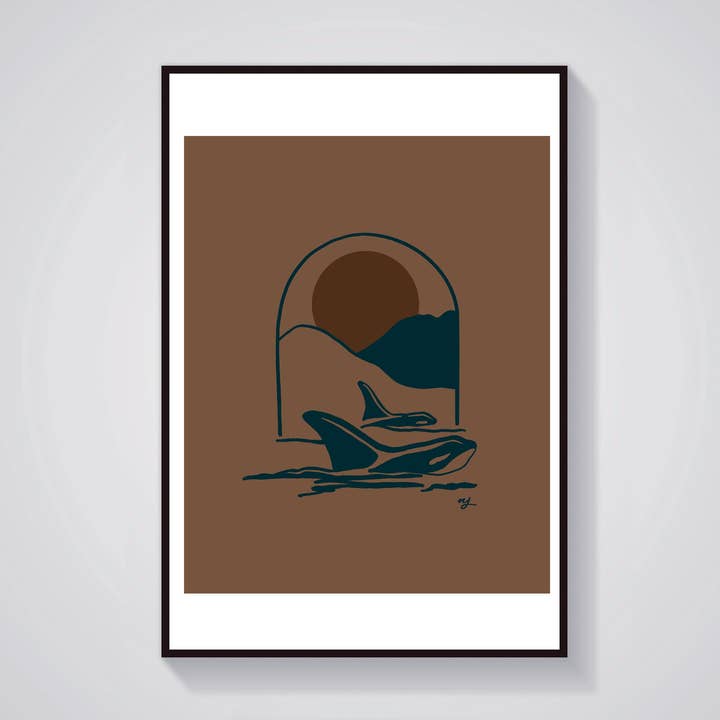Sea and Land Orcas 8X10 Giclee Print for wholesale by Nessa Lauraine