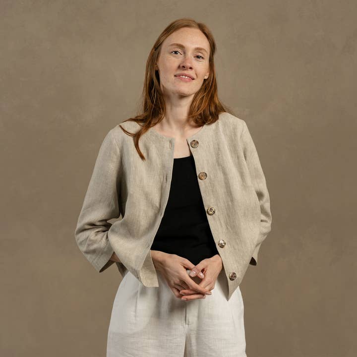 menique - Vendita all'ingrosso Giacca - Donna - Giacca Cardigan in Lino con Bottoni Alice - Blazer in Lino2