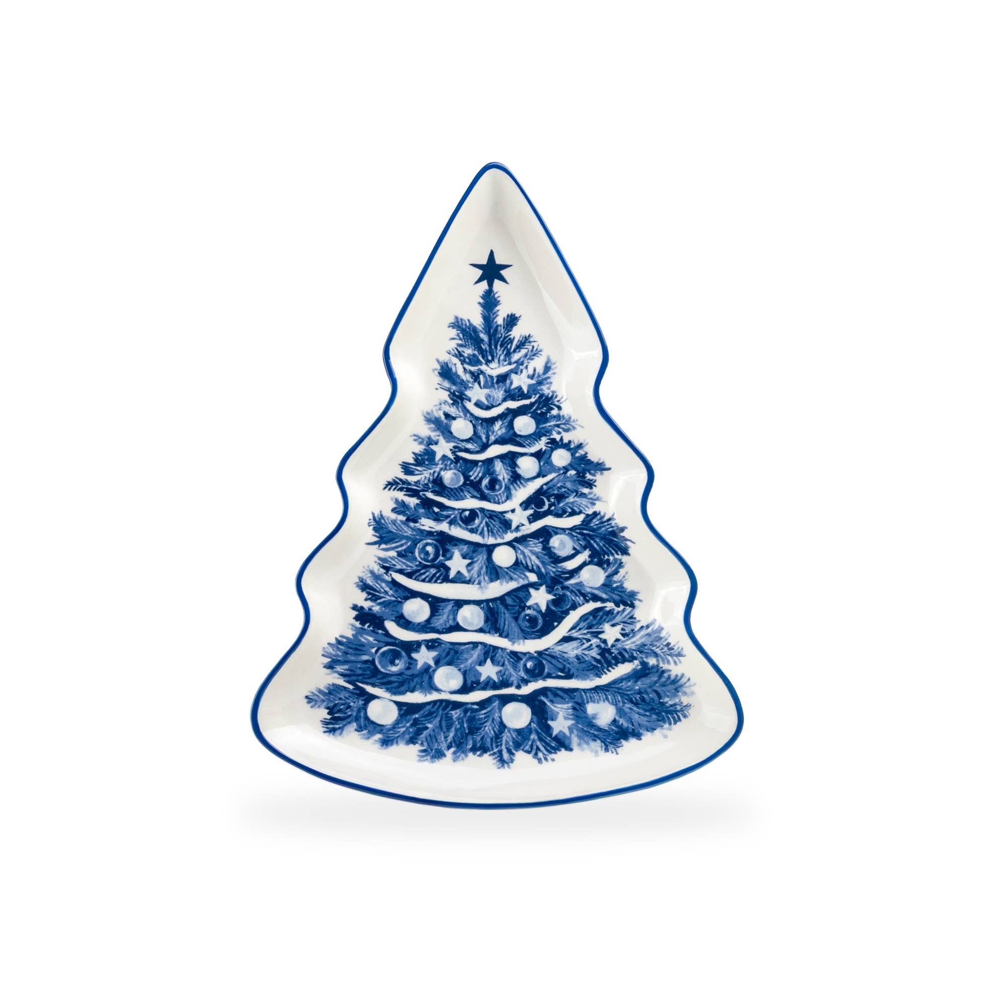 Grace Teaware - Wholesale Serving Tray - Blue Holly Christmas Tree 10.15" Serving Tray1