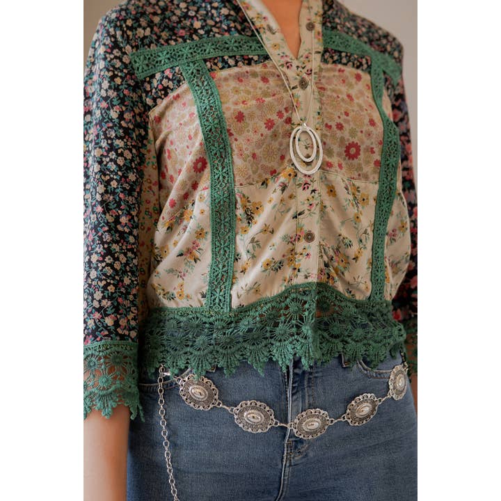 Young Threads - Wholesale Button Down Shirt - Women's - Earthy Boho Button Down Cropped Shirt (New Color)3