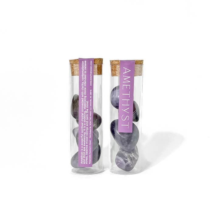 Natural Amethyst Tumbled Gemstone Intention Vial for wholesale by Sow the Magic