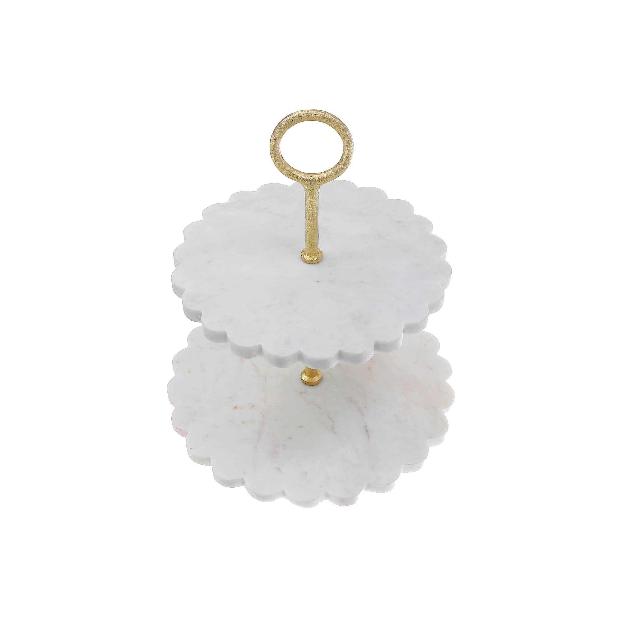 Multi Runder Jakobsmuschel-Marmor mit Aluminium-Gold 2-stufiger Ständer für den Großhandel auf Faire0