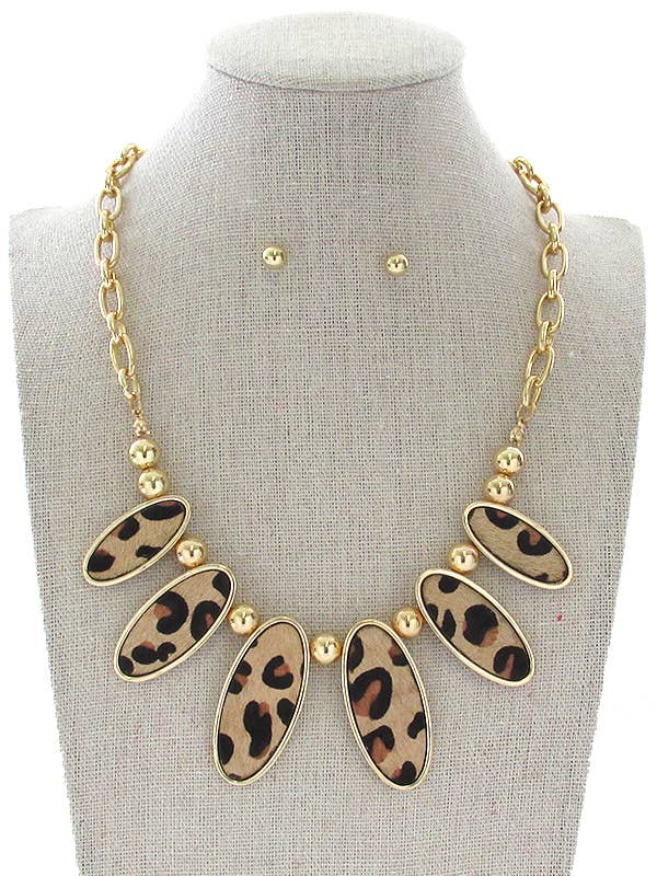 ( HX1133 ) CONJUNTO DE COLLAR DE CADENA CON ESTAMPADO ANIMAL - LEOPARDO para venta al por mayor de Jewelry Max
