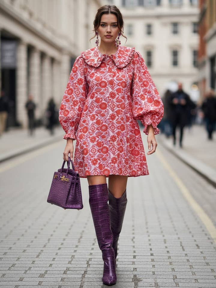 Vestido con cuello de volante para venta al por mayor de Designerfriday